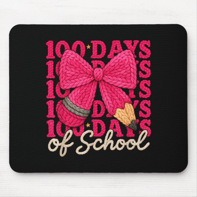Mousepad 100 Days Of School Crochet Bow Pencil 100th Day Of (Frente)