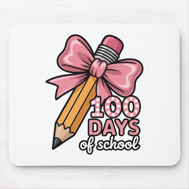 Mousepad 100 Days Of School Girls Coquette Bow Kids Teacher (Frente)