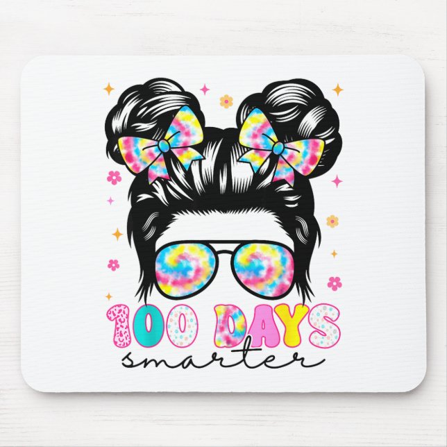 Mousepad 100 Days Smarter Messy Bun Girl 100th Day Of Schoo (Frente)