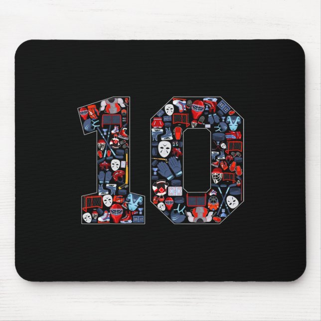 Mousepad 10th Birthday Ice Hockey Themed 10 Year Old Party  (Frente)