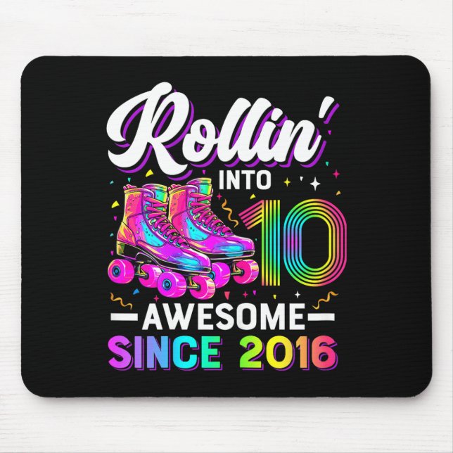 Mousepad 10th Birthday Shirt Girl 10 Year Old Roller Skate  (Frente)