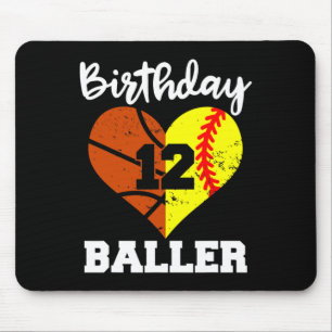 Mousepad 12 Birthday Baller Diversão de 12 anos de Softball