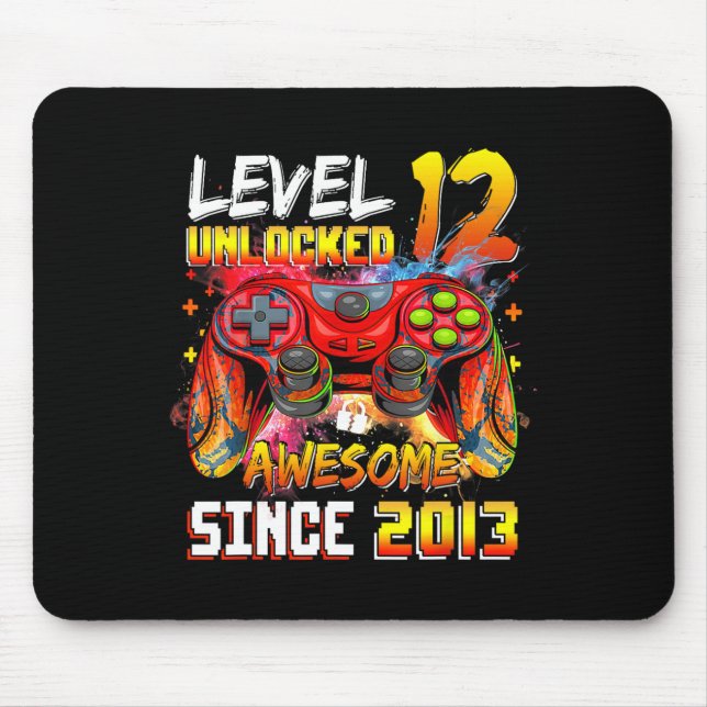 Mousepad 12 Birthday Boy Nível 12 Desbloqueado Incrível 201 (Frente)