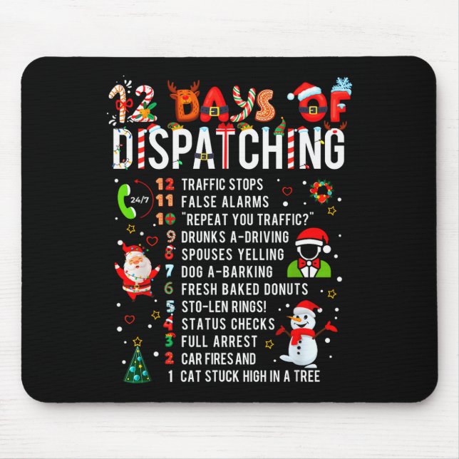 Mousepad 12 Days Of Dispatching Funny Christmas Dispatcher  (Frente)