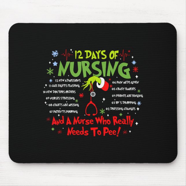 Mousepad 12 Days Of Nursing Stethoscope Nurse Christmas Xma (Frente)