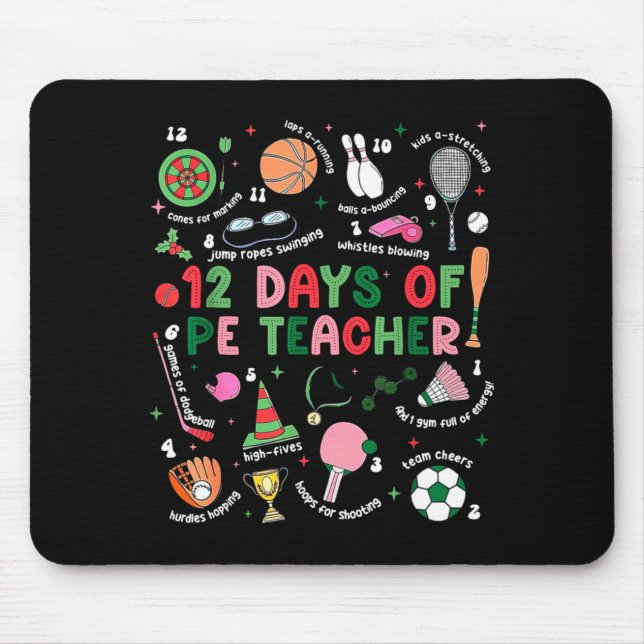 Mousepad 12 Days Of Pe Teacher Physical Education Gym Coach (Frente)