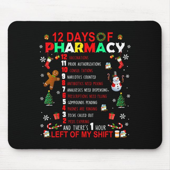 Mousepad 12 Days Of Pharmacy Funny Christmas Pharmacist Tec (Frente)