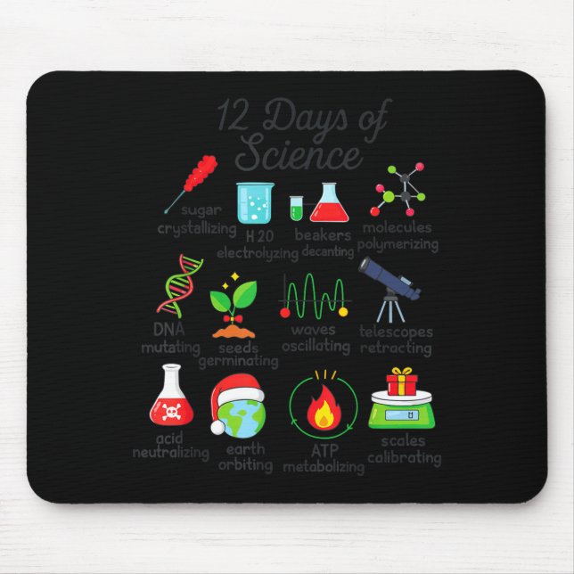 Mousepad 12 Days Of Science Funny Science Teacher Christmas (Frente)