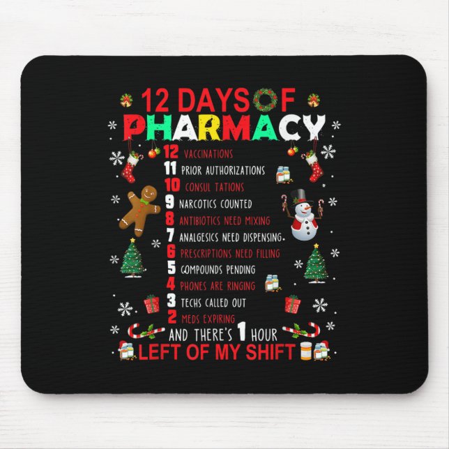 Mousepad 12 Dias De Farmácia Farmacêutica De Natal Engraçad (Frente)