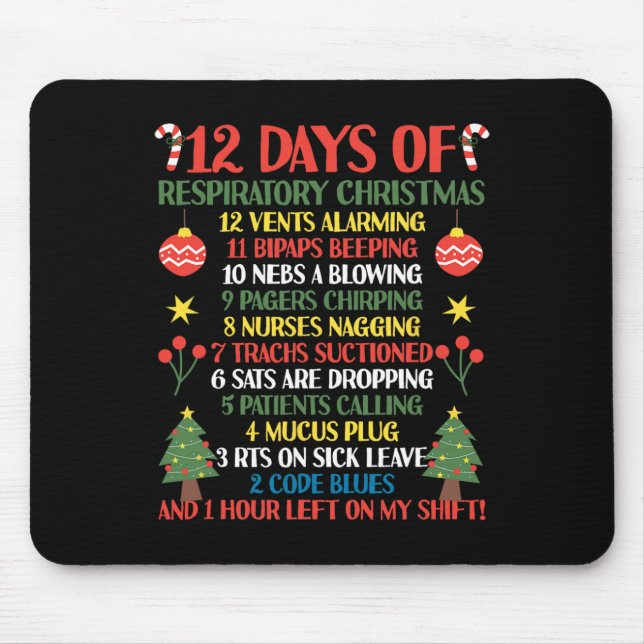 Mousepad 12 Dias De Terapêutica Respiratória Engraçada No N (Frente)