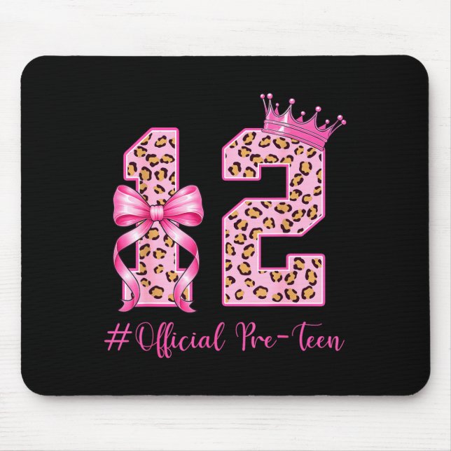 Mousepad 12th Birthday Girl Nk Coquette Bow Leopard 12 Year (Frente)