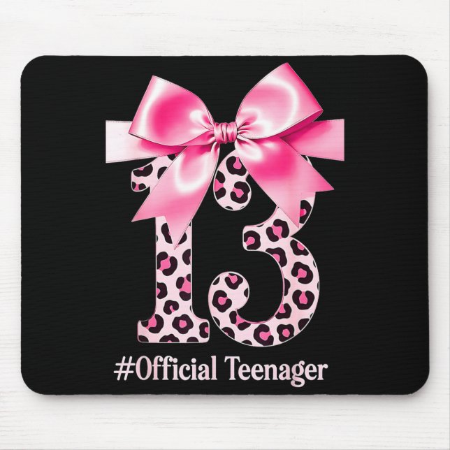 Mousepad 13th Birthday Girl Nk Coquette Bow Leopard 13 Year (Frente)