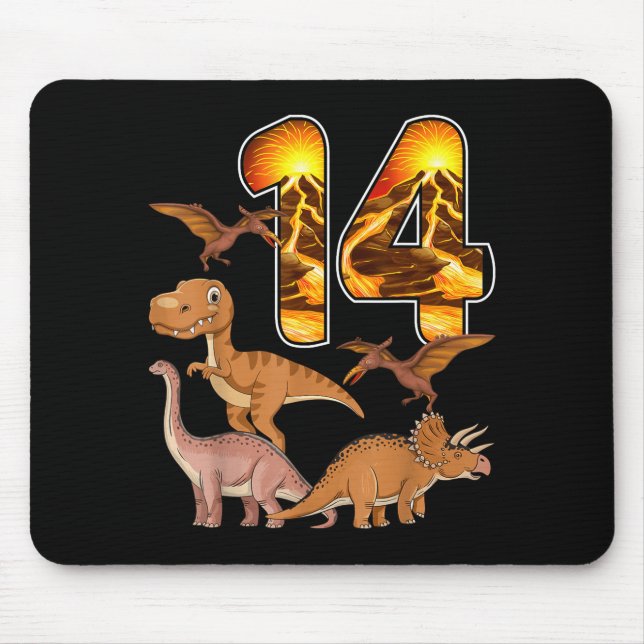 Mousepad 14th Birthday Dinosaur T-rex 14 Years Old Birthday (Frente)
