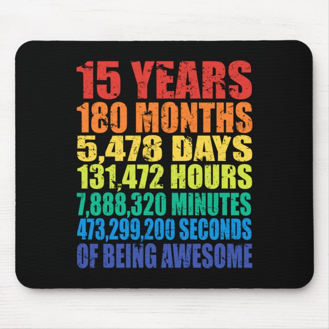 Mousepad 15th Birthday, Boys &amp; Girls, Cool 15 Years Of  (Frente)