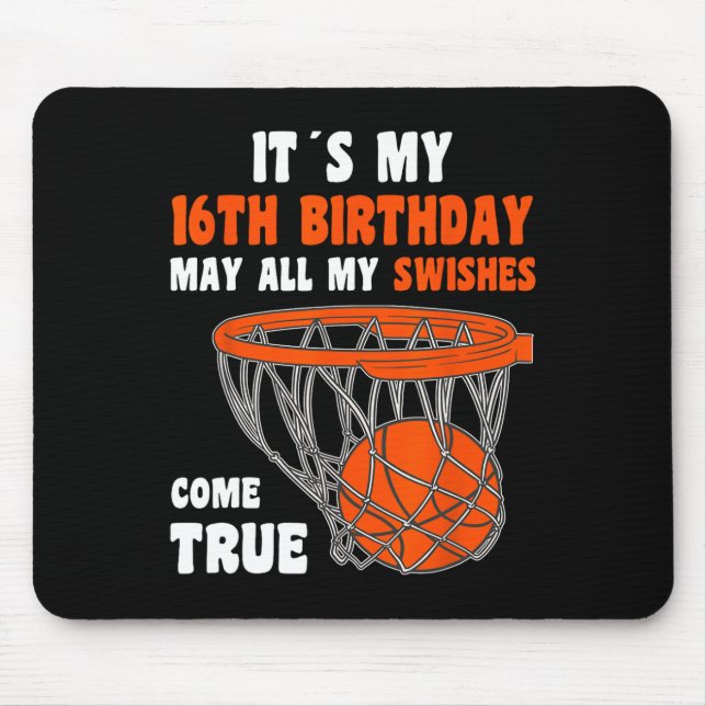 Mousepad 16 anos Feliz 16.º Aniversário, Basquete 16.º Bi (Frente)