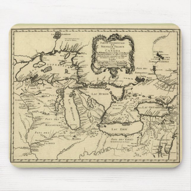 Mousepad 1755 grandes lagos e mapa novo de France/Canadá (Frente)