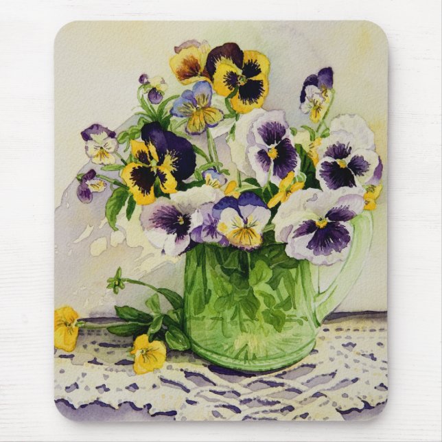 Mousepad 1794 Pansies no jarro do vidro verde (Frente)