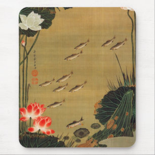 Mousepad 17. 蓮池遊魚図, lagoa com Lotus, Jakuchū do