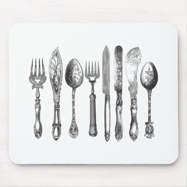 Mousepad 1800s brancos da faca da colher da forquilha do (Frente)