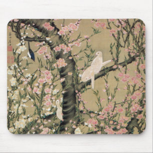 Mousepad 18. o 桃花小禽図, pêssego do 若冲 floresce