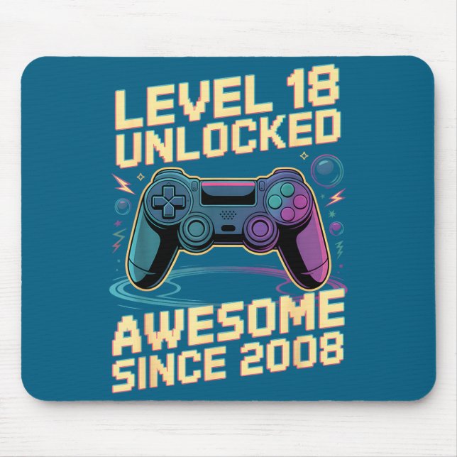 Mousepad 18th Birthday Boy Gift Level 18 Gamer 2008 18 Year (Frente)