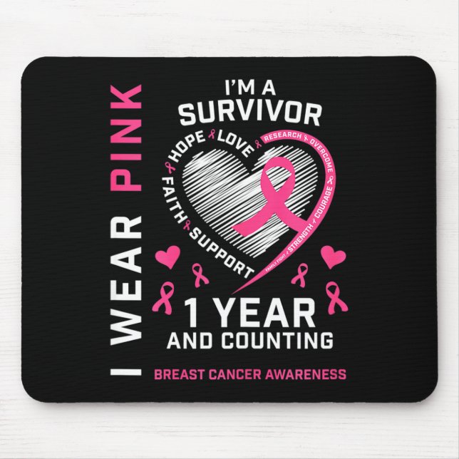Mousepad 1 ano de Cancer grátis mãe cor-de-rosa consciência (Frente)