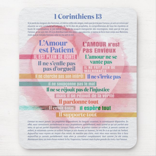 Mousepad 1 Corinthiens 13, Hymne à l’Amour (Frente)