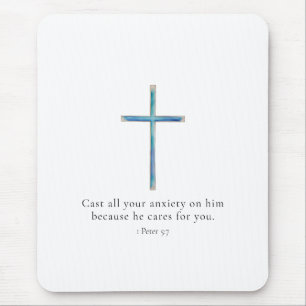 Mousepad 1 Pedro 5:7 Cruz Minimalista