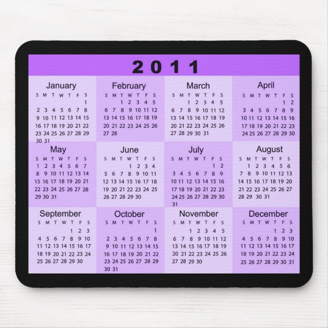 Mousepad 2011 anos Calendar duma olhada (Frente)