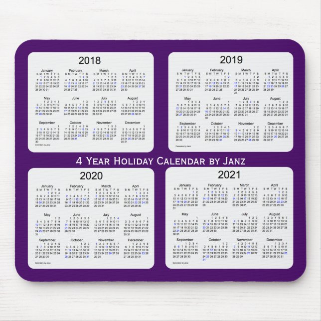 Mousepad 2018-2021 roxo calendário de um feriado de 4 anos (Frente)