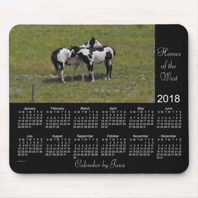 Mousepad 2018 cavalos do calendário ocidental pelo tapete (Frente)
