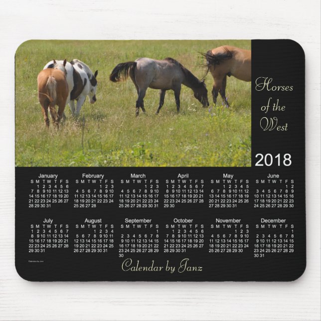 Mousepad 2018 cavalos do calendário ocidental pelo tapete (Frente)