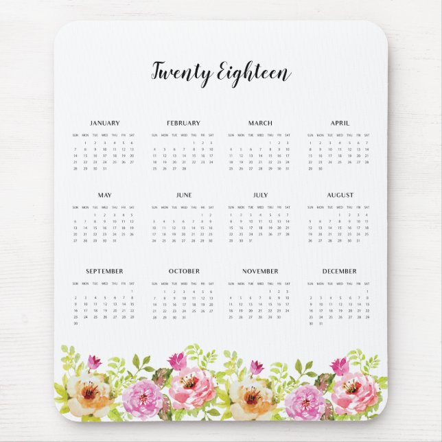 Mousepad 2018 flores do primavera do calendário (Frente)