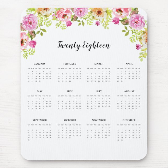 Mousepad 2018 flores do primavera do calendário (Frente)