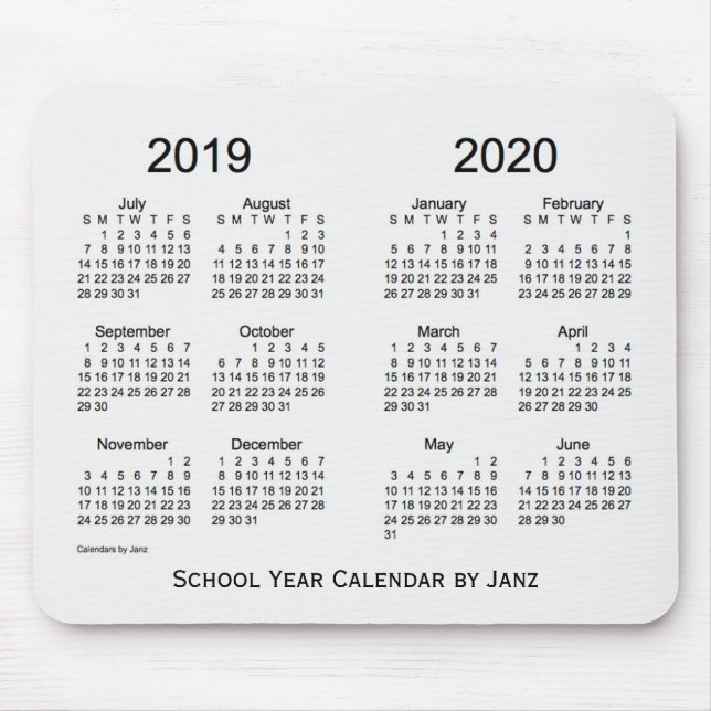 Mousepad 2019-2020 calendário branco do fumo do ano escolar (Frente)