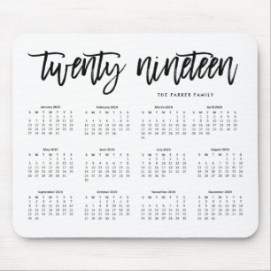 Mousepad 2019 tipografia moderna do calendário  