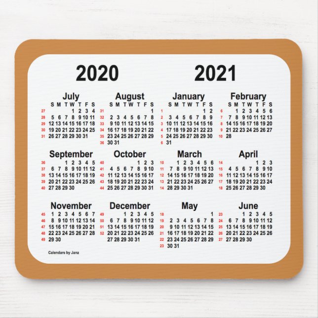 Mousepad 2020-2021 calendário de 52 semanas pelo ouro de (Frente)