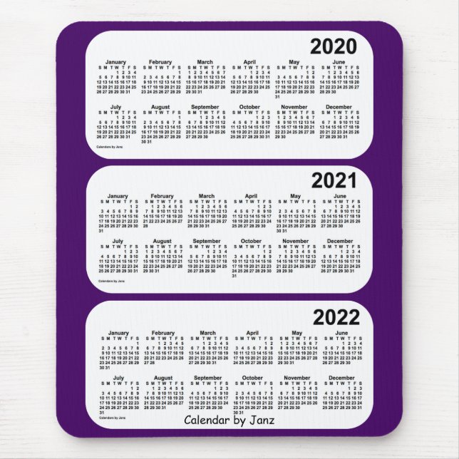 Mousepad 2020-2022 roxo calendário de 3 anos por Janz (Frente)