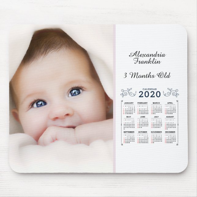 Mousepad 2020 Calendar Monthly Yearly Photo Personal (Frente)