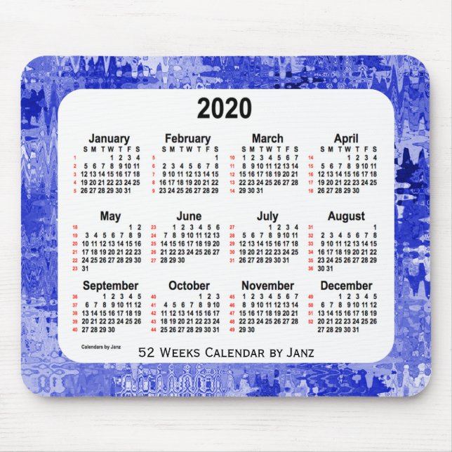 Mousepad 2020 Crazy Quilt Blue 52 Weeks Calendar de Janz (Frente)