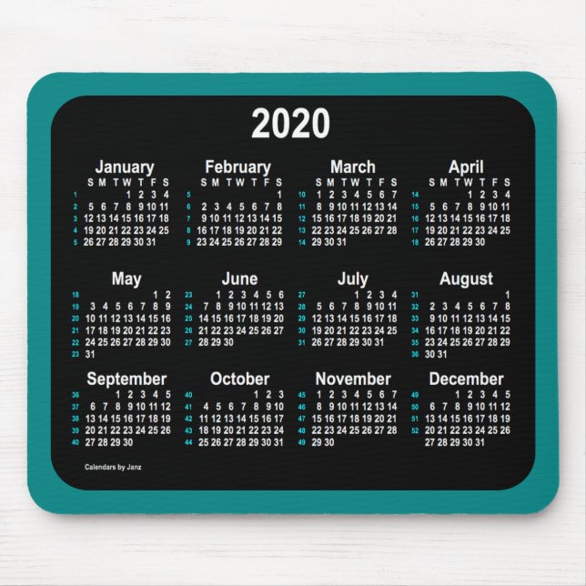 Mousepad 2020 Neon 52 Weeks Calendar de Janz Teal (Frente)