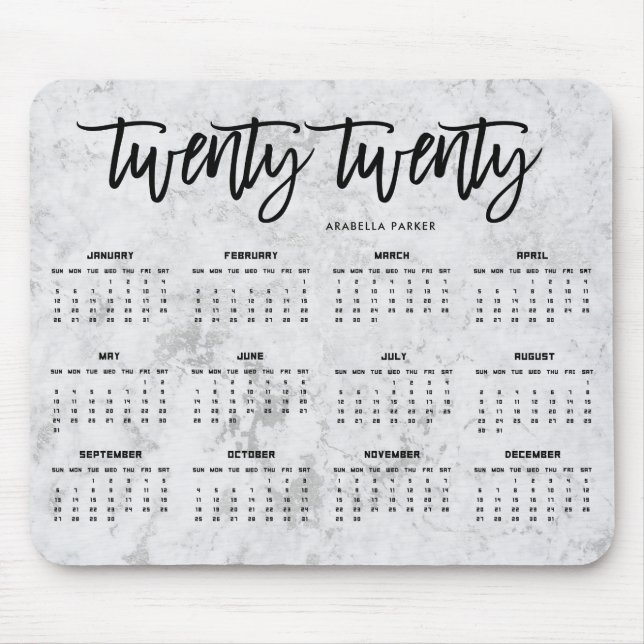 Mousepad 2020 tipografia do calendário | e olhar modernos (Frente)