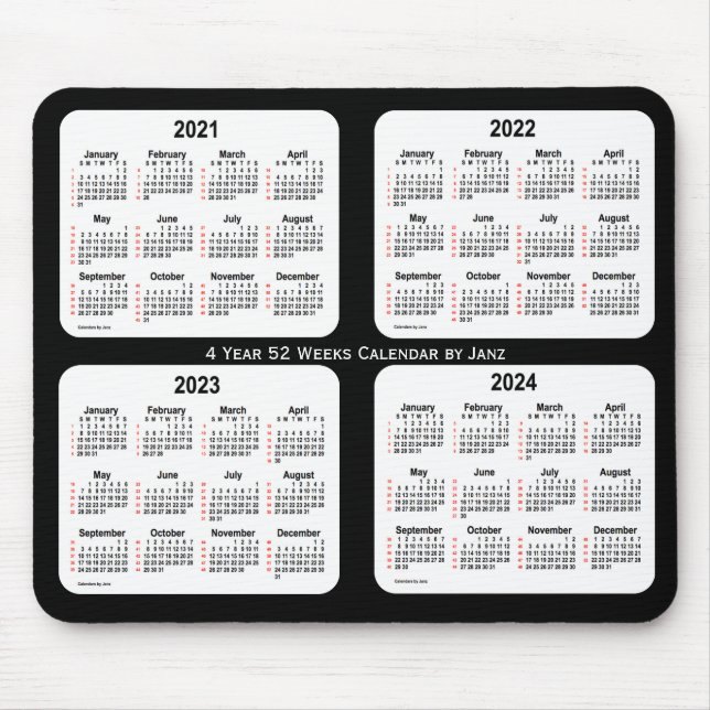 Mousepad 2021-2024 White Neon 52 Weeks Calendar de Janz (Frente)