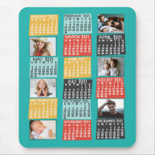 Mousepad 2021 Ano Calendário Mensal Moderno Colagem de Fot