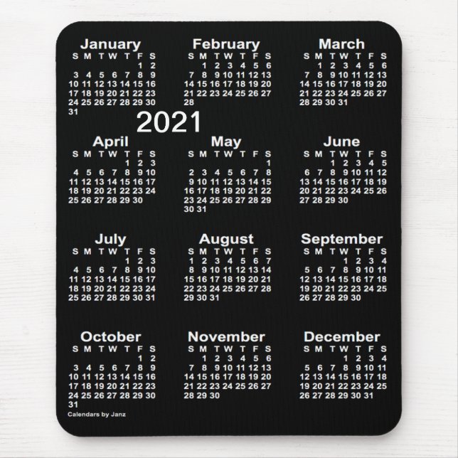Mousepad 2021 Neon White Large Print Calendar by Janz (Frente)