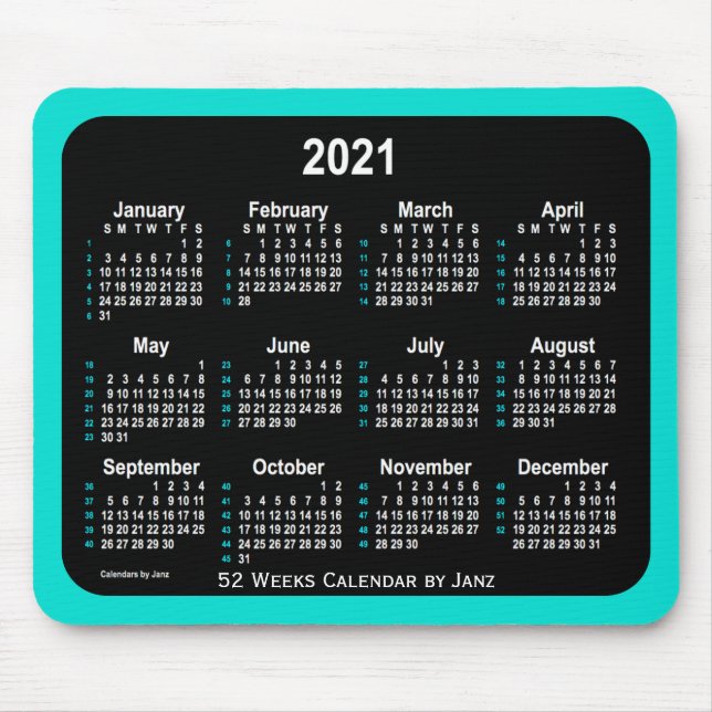 Mousepad 2021 Turquoise Neon 52 Weeks Calendar de Janz (Frente)