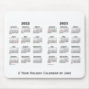 Mousepad 2022-2023 Calendário branco de férias de 2 anos de