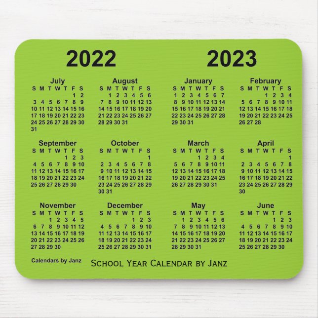 Mousepad 2022-2023 Calendário do Ano Escolar Verde Amarelo  (Frente)