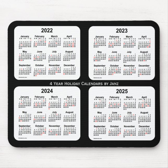 Mousepad 2022-2025 Calendário de feriado preto e branco de  (Frente)