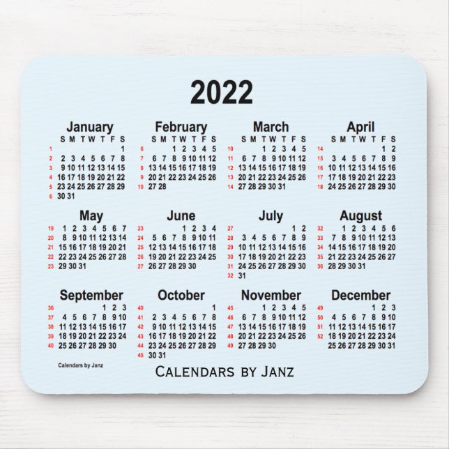 Mousepad 2022 Alice Blue 52 Weeks Calendar by Janz (Frente)